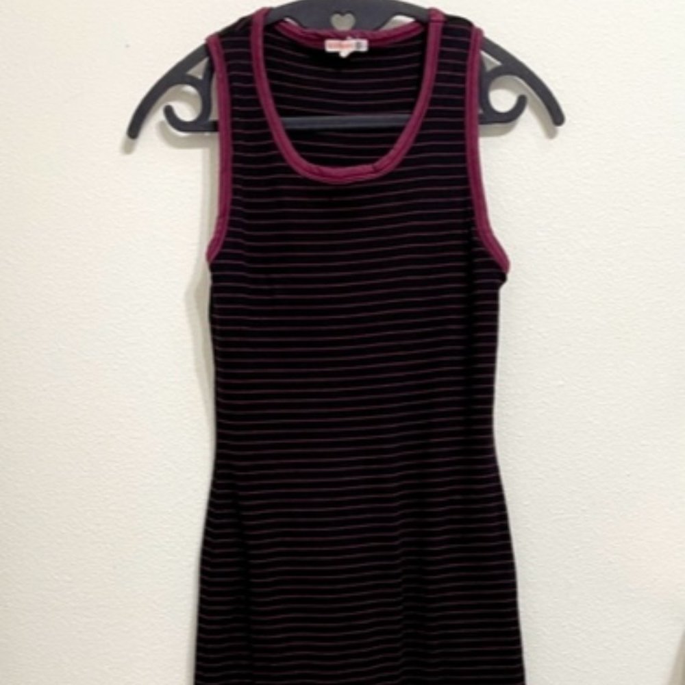Sundry knit dress size 1 sleeveless like new maxi black purple stripes bodycon